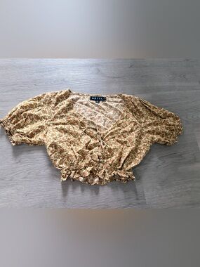 Motel Yellow Floral Crop Top with Rust & Green Accents